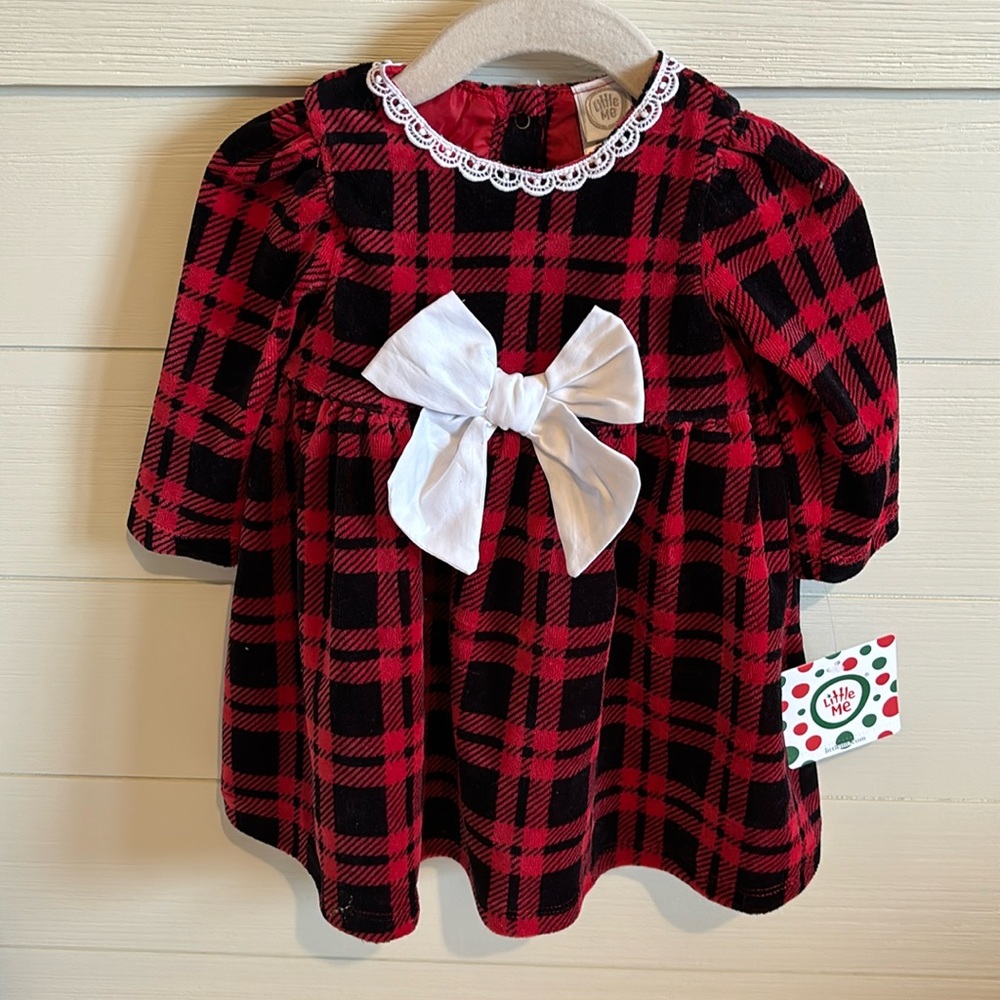 Little Me Plaid Bow Holiday Dress